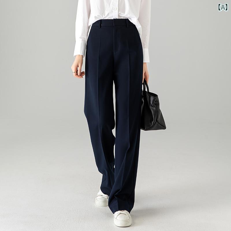 かっこいい スタイリッシュ快適 動きやすい スーツ　セットアップ　ブルー ウール ストレート パンツ レディース ドレープ ネイビーブルー 夏 春 通勤 細身 スーツ スリム ロング カジュアル