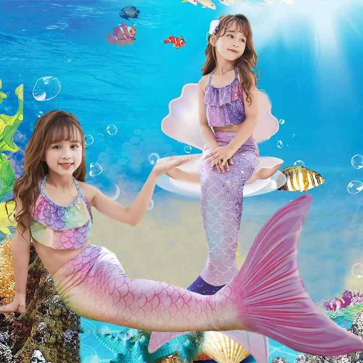 フリル スイムウェア キッズ 水遊び 子供用　水着　マリン マーメイド テール 子供服 水着 女の子 スプリット ベビー プリンセス ドレス ビキニ サマー