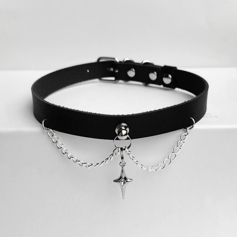 シンプル 短め カジュアル おしゃれ Y2K チョーカー　ネックレス　レディース 四 芒 星 クロス ペンダント ネック リング チョーカー 首輪 Y2K ホット ガール パンク レトロ ダーク レザーチョーカー ネックレス