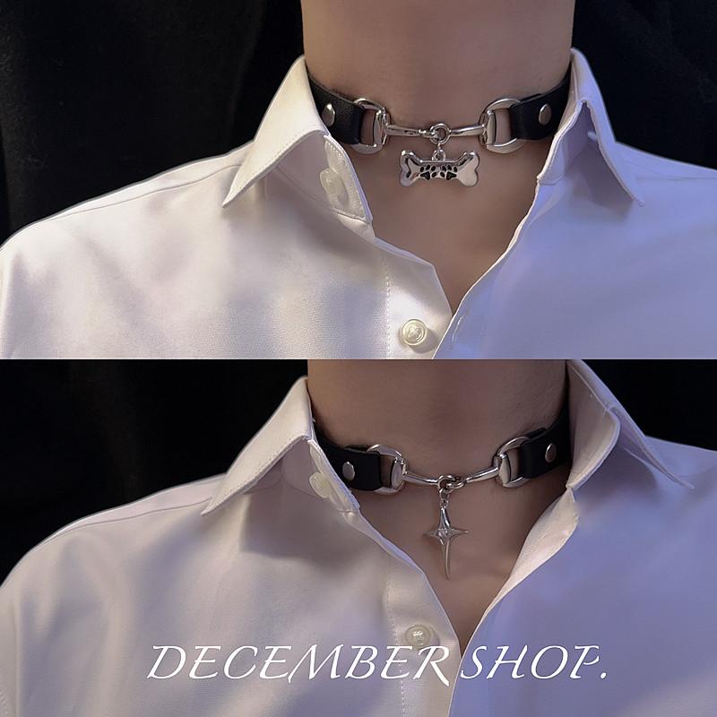 ゴシック調 レザー シンプル 短め カジュアル チョーカー　アクセサリー　レディース チョーカー カラー ネックレス メンズ 鎖骨 チェーン アクセサリー コス パンク 子犬 牽引 ロープ 金属 骨 女性用 M
