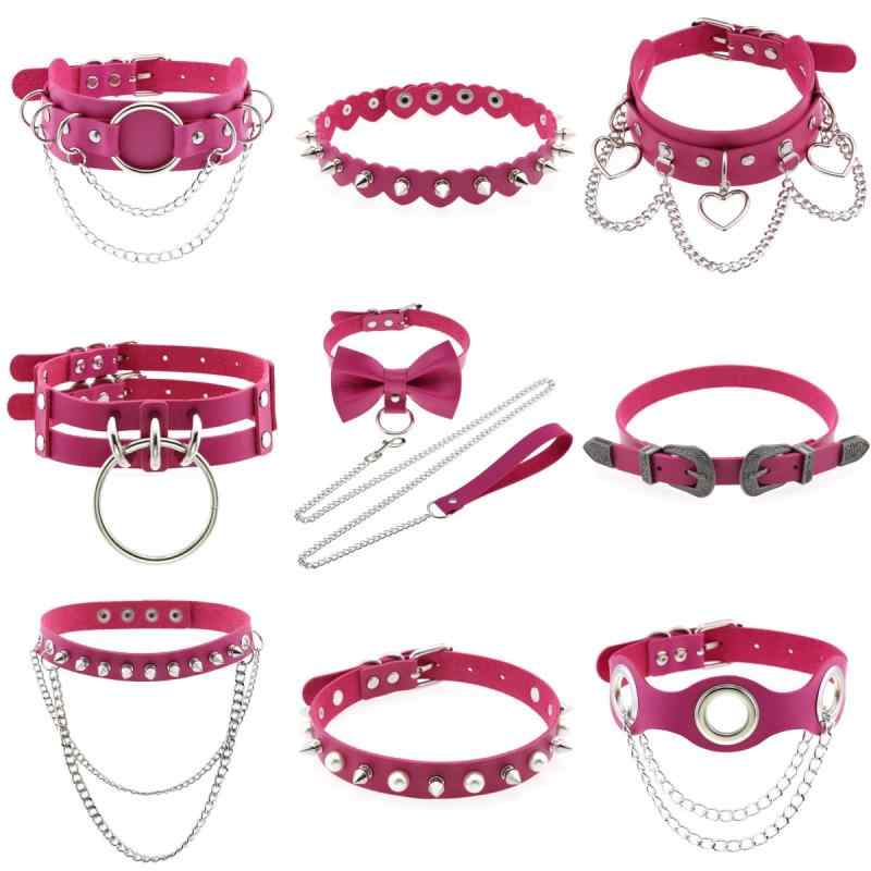 ゴシック調 レザー シンプル 短め カジュアル チョーカー　アクセサリー　レディース 27 Studio サブカルチャー レザー スイートハート ロック パンク カラー ネックレス 男女兼用 ホット ガール ローズレッド チョーカー