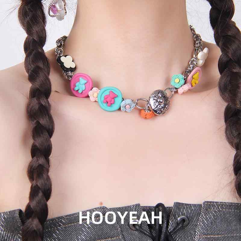 シンプル 短め カジュアル おしゃれ Y2K チョーカー　ネックレス　レディース HOOYEAH ドーパミン ベア..