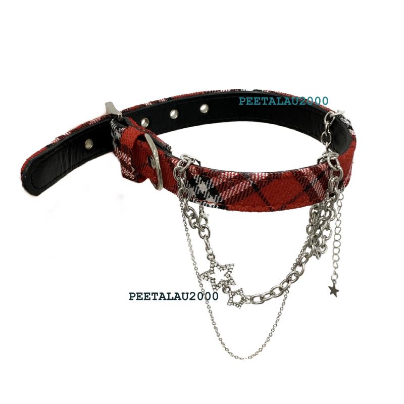 シンプル 短め カジュアル おしゃれ Y2K チョーカー　ネックレス　レディース CRUZ レッド チェック 柄..