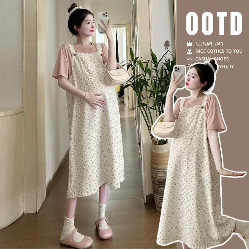 マタニティ用 マタニティ服 産後ウェア マタニティウェア マタニティ パンツ レギンス 妊娠中の 母親の 服装 夏用の 花柄の マタニティ サスペンダー ドレス 大きいサイズ ゆったり で スタイリッシュな ツーピース スーツ