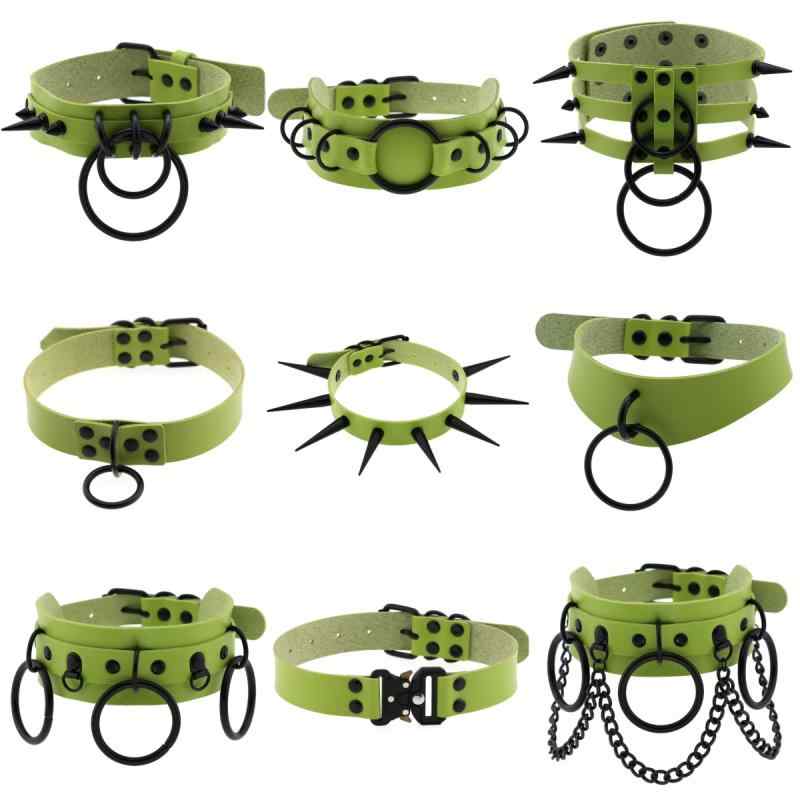 ゴシック調 レザー シンプル 短め カジュアル チョーカー　アクセサリー　レディース 27 Studio グリーン チョーカー サブカルチャー レザー パンク ロック カラーと アメリカ目を 引く ネックレス メンズ レディース