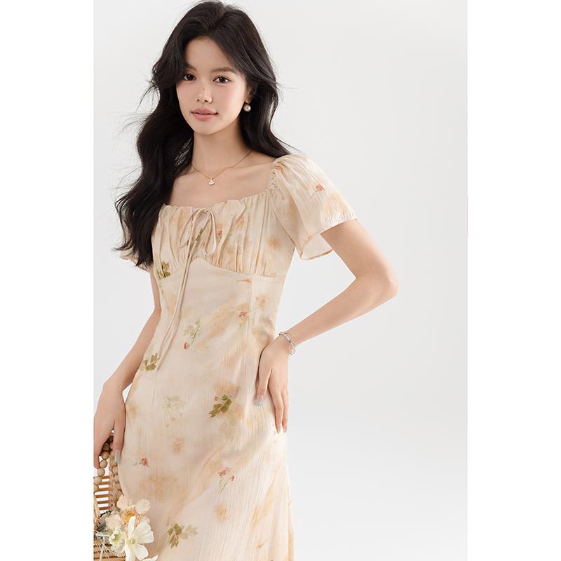 花柄 ゆったり きれいめ カジュアル メンズ カジュアル ジャケット Mo Ningの 夏の なの 優しい スクエアネックの チャイナ風 シンプル アンティーク 半袖 ドレスの 女性用