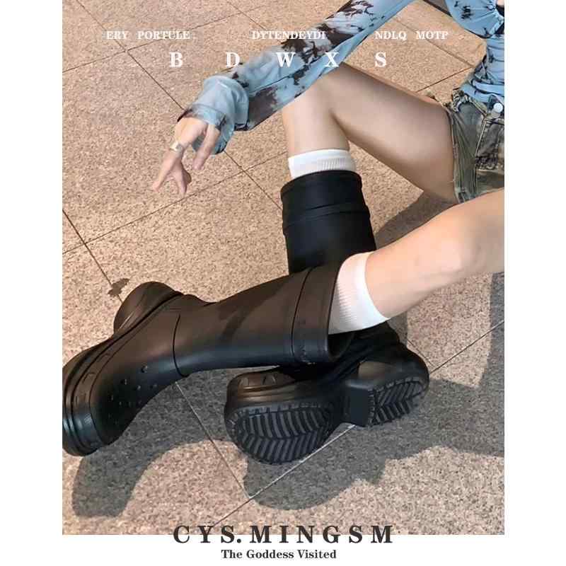 軽量 柔らかい きれいめ 雨 雪 滑りにくい レインブーツ　長靴　レディース パリ ホール レインブーツ ハイ ブーツ 滑り止め 防水 ロング レディース 秋冬 アウトドア 登山 厚底