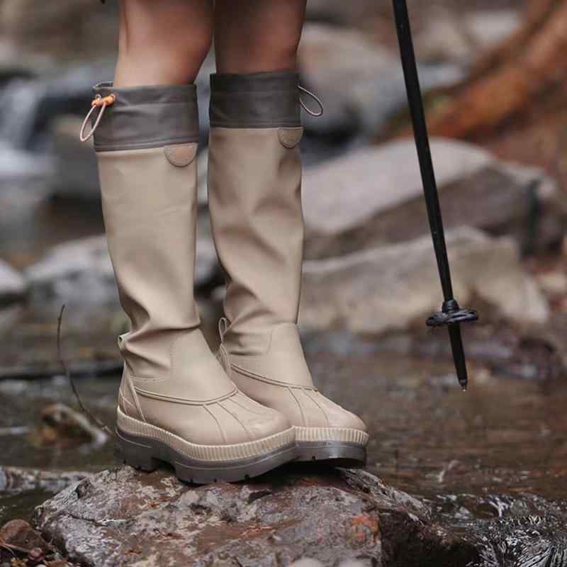 軽量 柔らかい きれいめ 雨 雪 滑りにくい レインブーツ　雨靴　レディース 野鳥 協会 認定の 膝丈 レインブーツ 女性用 アウトドア キャンプ用 防水 滑り止め シューズ 2025年 ハイ ブーツ