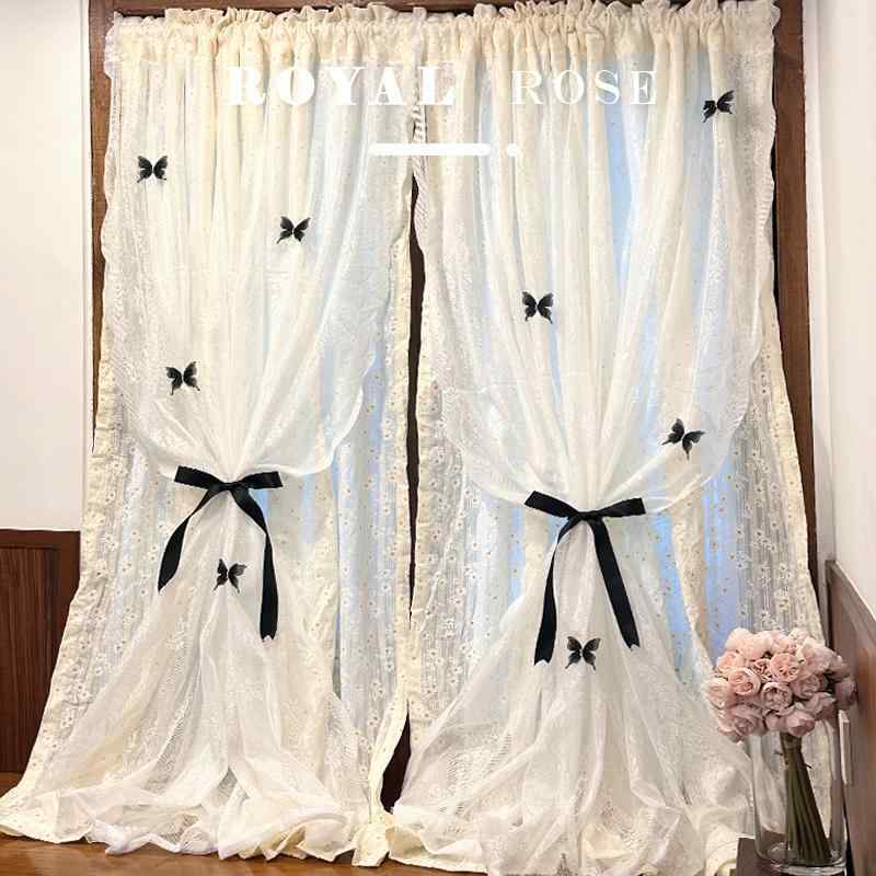 高機能 防寒 紫外線カット 紫外線 洗える レース　カーテン　おしゃれ フレンチクリーム レースの 二 ..