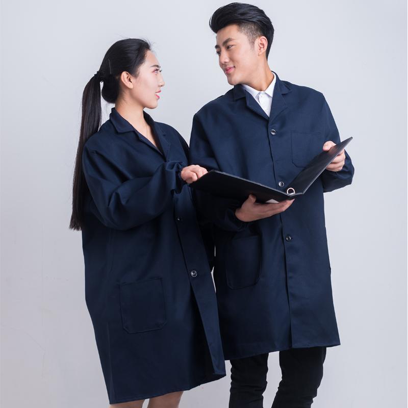 ベーシック オールシーズン 着やすい 作業着 ワーク ウェア 大きめ サイズ 労働 保護 服 作業着 コート メンズ 汚れに 強い ブルー ロング ガウン