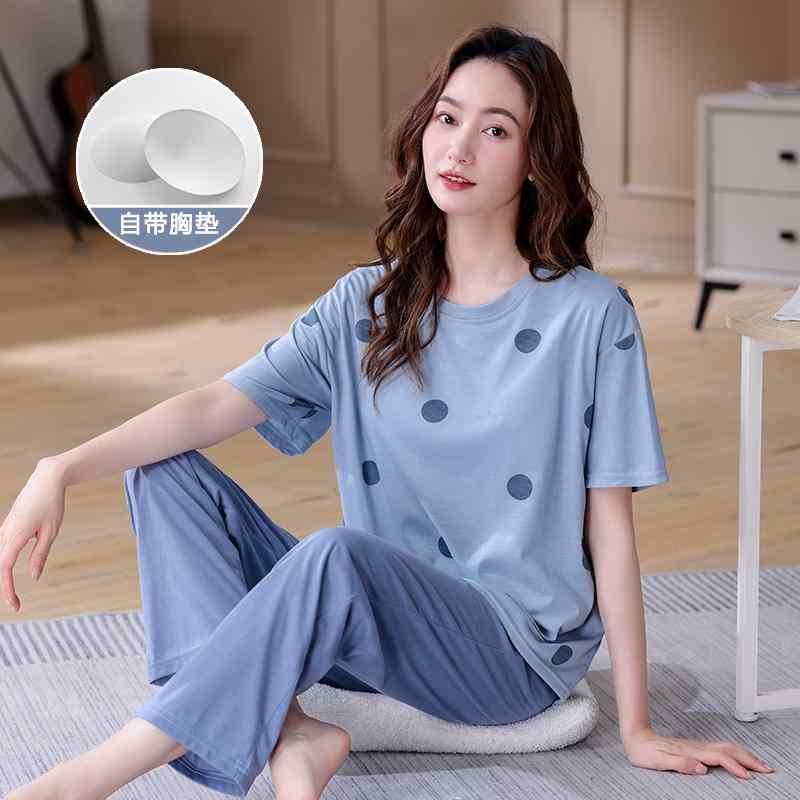 パジャマ　レディース　かわいい 女性用 パジャマ 2025夏 綿 半袖 ズボン スーツ 胸 パッド 付きで 衝撃を 防止 外出 着と して 家 しても 着用 可能