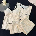 パジャマ レディース かわいい ビクトリア 魅惑的 綿 サスペンダー パジャマ レディース 夏 スタイル 胸 パッド 付き 春秋 かわいい 4 ピース ホーム ...