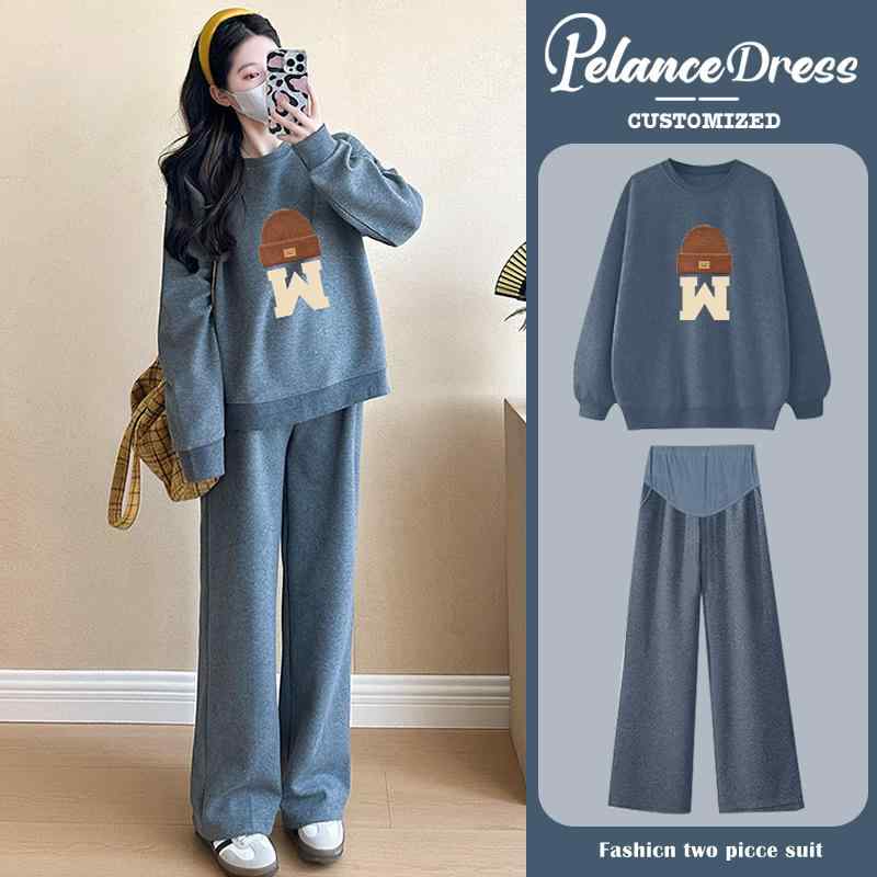 マタニティ服 美脚 脚長 部屋着 妊婦服 妊婦用 パンツ レギンス 妊婦用 秋服 2025年 ファッション 秋冬 妊婦 服 スタイリッシュな トップスと パンツの ツーピース スーツ＋ ベルベット