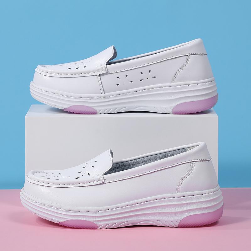 快適 カジュアルシューズ 普段使い フラットソール シューズ　スリッパ　カジュアル 女性用 ナースシューズ ソフト ソール ホワイトレザー 通気性 快適 滑り止め 防臭 夏用 厚底 作業用 医療 靴