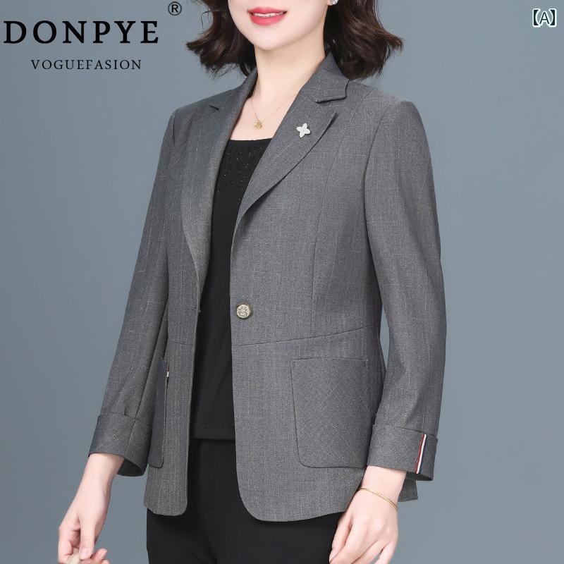 洗える ウォッシャブル オールシーズン ビジネス　スーツ　ジャケット 中年 レディース スーツ ジャケット スリムフィット スリム 母親の 春秋服 な カジュアル 小さい トップ