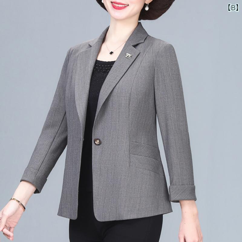 洗える ウォッシャブル オールシーズン ビジネス　スーツ　ジャケット 中年 レディース スーツ ジャケット スリムフィット スリム 母親の 春秋服 な カジュアル 小さい トップ