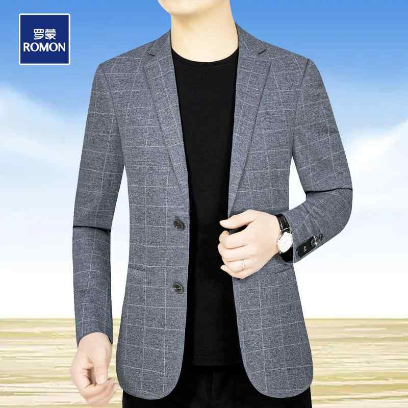 洗える ウォッシャブル オールシーズン ビジネス　スーツ　ジャケット ロモン メンズスーツ 秋 チェック 柄 中年 カジュアル スーツ 薄手 ビジネス ハイエンド パパ ジャケット