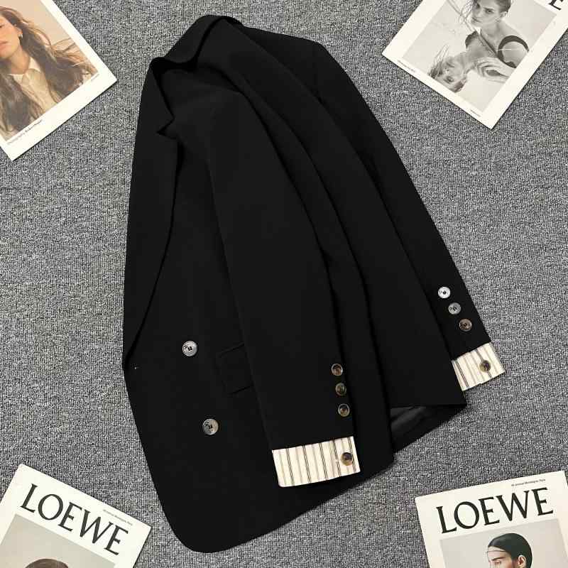 洗える ウォッシャブル オールシーズン ビジネス　スーツ　ジャケット 女性用 ブラック スプライシング スーツ ジャケット 2025 春秋 高級 通勤 万能 カジュアル