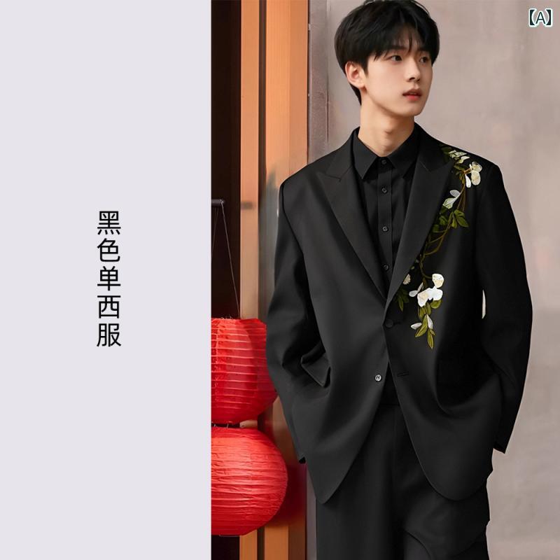 洗える ウォッシャブル オールシーズン スーツ　ジャケット　カジュアル ウッドペッカー 新郎 婚約 中国 スーツ メンズ ウェディング カメ リア ライト 高級 刺繍 ジャケット