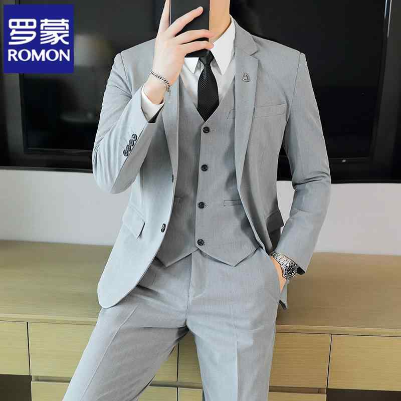 洗える ウォッシャブル オールシーズン スーツ　ジャケット　カジュアル ロモン 春秋 メンズスーツ セット カジュアル フォーマル ジャケット スリムフィット ベスト マン ウェディングドレス 面接 プロ スーツ