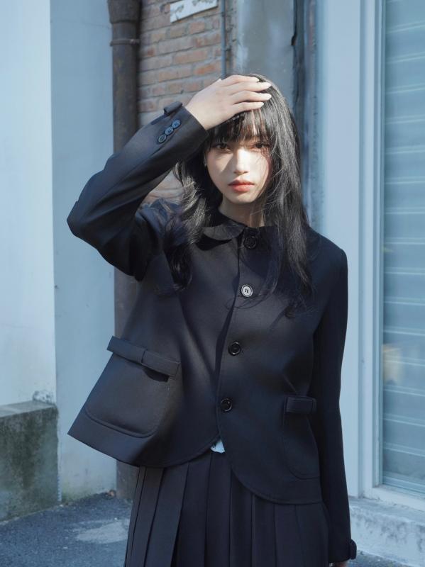 洗える ウォッシャブル オールシーズン スーツ　ジャケット　カジュアル 取り外し 可能で 交換 可能 ダブル カラー スーツ ボウ スリーブ ラウンドネック ショート トップ 女性 ジャケット 12