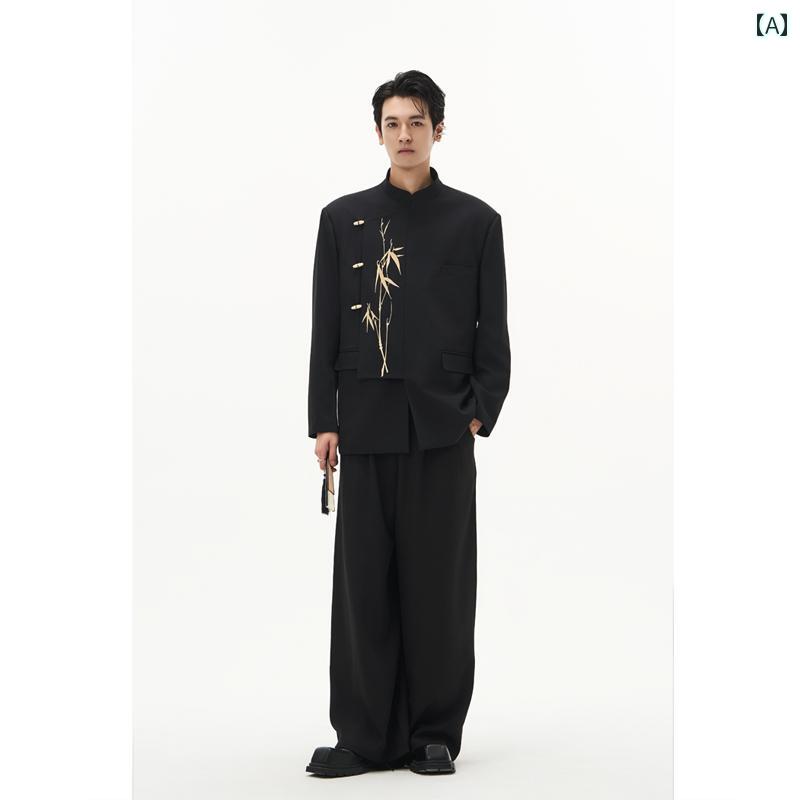 洗える ウォッシャブル オールシーズン スーツ　ジャケット　カジュアル DIBAI 崩れた 金 竹 チャイナ風 スーツ 刺繍入り 男女兼用の ゆったり カジュアル
