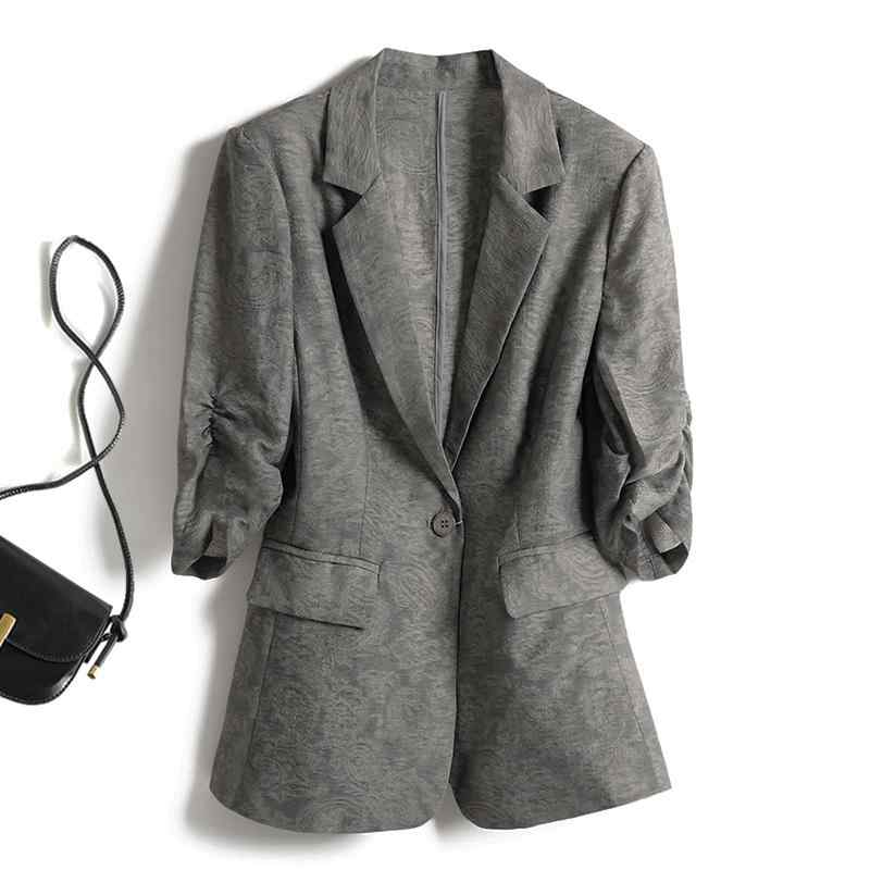 洗える ウォッシャブル オールシーズン スーツ　ジャケット　カジュアル の 夏の レトロ カジュアル スーツ ジャケット 女性用 ジャカード シック ミドル スリーブ スリム トップ