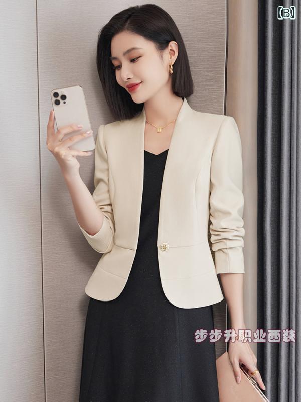 洗える ウォッシャブル オールシーズン スーツ　ジャケット　カジュアル 女性用ノー カラー スーツ ジャケット 2025年 レディ ハイエンド エレガント プチ ショート スタイル スモール シャネル 風