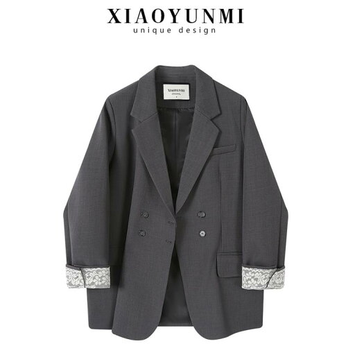 洗える ウォッシャブル オールシーズン ビジネス スーツ ジャケット Xiaoyunmi レース ステッチ スーツ ジャケット 女性用 2025 春 スタイル ホット 婦人服 グレーの 洗える ウォッシャブル オールシーズン ビジネス スーツ ジャケット Xiaoyunmi レース ステッチ スーツ ジャケット 女性用 2025 春 スタイル ホット 婦人服 グレーの