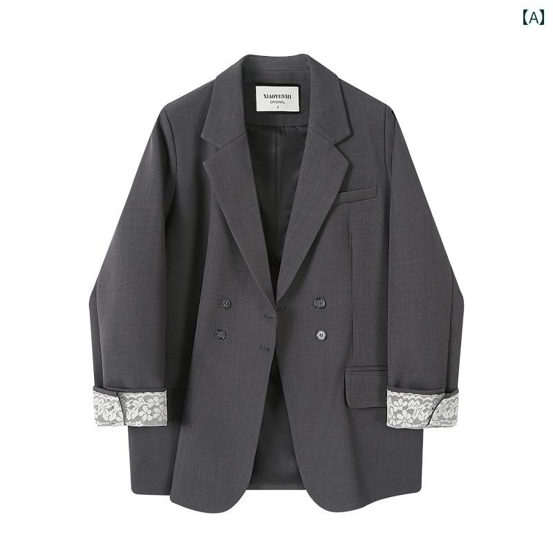 洗える ウォッシャブル オールシーズン ビジネス　スーツ　ジャケット Xiaoyunmi レース ステッチ スーツ ジャケット 女性用 2025 春 スタイル ホット 婦人服 グレーの