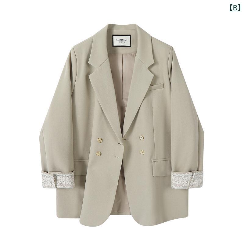 洗える ウォッシャブル オールシーズン ビジネス　スーツ　ジャケット Xiaoyunmi レース ステッチ スーツ ジャケット 女性用 2025 春 スタイル ホット 婦人服 グレーの