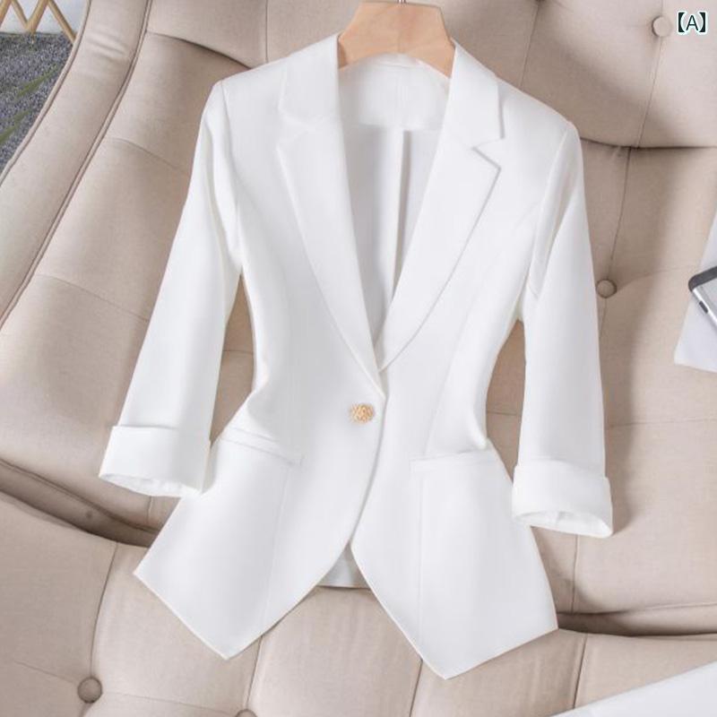 洗える ウォッシャブル オールシーズン おしゃれ シューズ　スリッパ　カジュアル 白い スーツ 女性 ビジネスウェア 夏の ハイエンド ビジネス フォーマルウェア ミッド スリーブ ジャケット 薄手