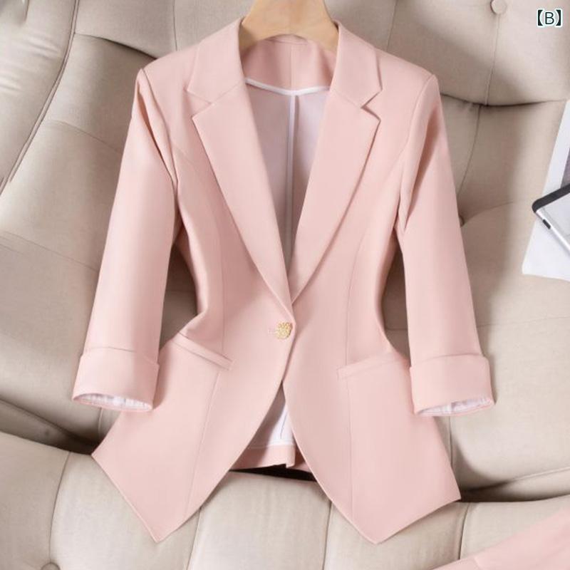 洗える ウォッシャブル オールシーズン おしゃれ シューズ　スリッパ　カジュアル 白い スーツ 女性 ビジネスウェア 夏の ハイエンド ビジネス フォーマルウェア ミッド スリーブ ジャケット 薄手