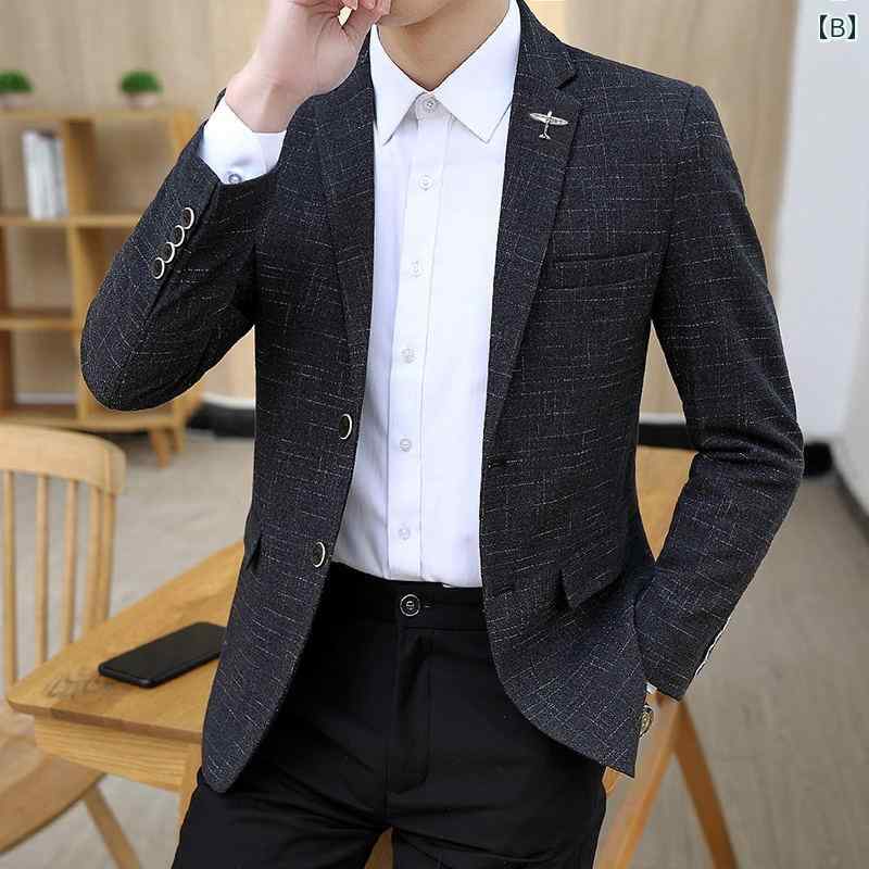 洗える ウォッシャブル オールシーズン おしゃれ シューズ　スリッパ　カジュアル スモール スーツ メンズ 秋冬 韓国 スリム ジャケット カジュアル トップ 春秋 ダーク パターン