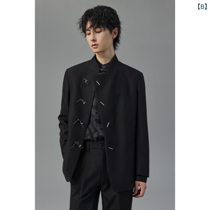 洗える ウォッシャブル オールシーズン おしゃれ スーツ　ジャケット　カジュアル 【 収納】 メンズ ボタン ダウン スタンドカラー カジュアル スーツ 新型 チャイナ風 ジャケット 2025 春 シングル