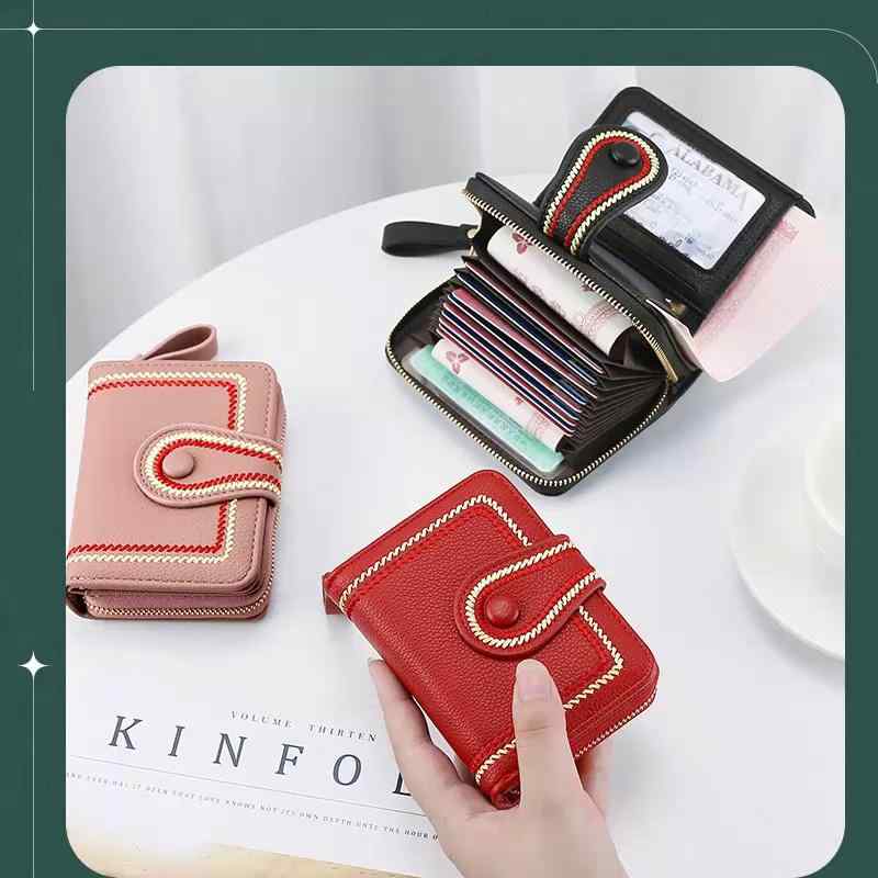 軽量 多機能 財布　カードケース　レザー ショート フォールディング ウォレット レディース バックル カード バッグ 1つの ソリッドカラーの 精巧 ハイエンド 多機能