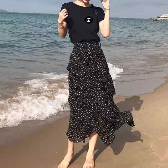 花柄スカートふんわり 裏地付き キレイめ カジュアル 花柄　スカート　レディース 夏の 女性用 不規則な 花柄 スカート 大きいサイズ ハイウエスト 黒の 薄手 シフォン aライン の ある ドットの ロング