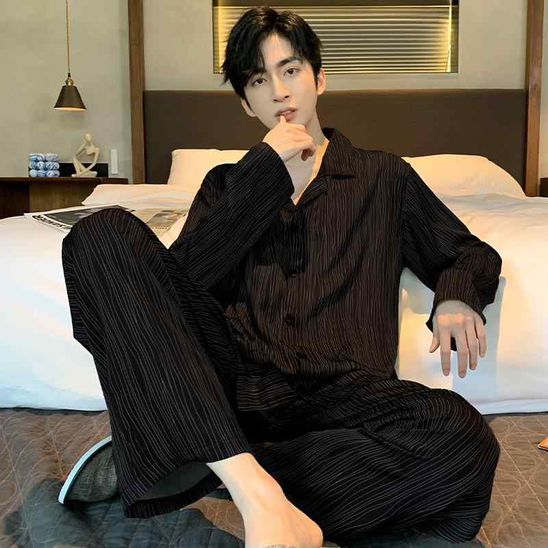 おしゃれ 肌に優しい 快適 メンズ　パジャマ　上下 ビクトリア シルクパジャマ メンズ 春秋 長袖 薄手 シルク 夏 黒 ホーム 服 スーツ