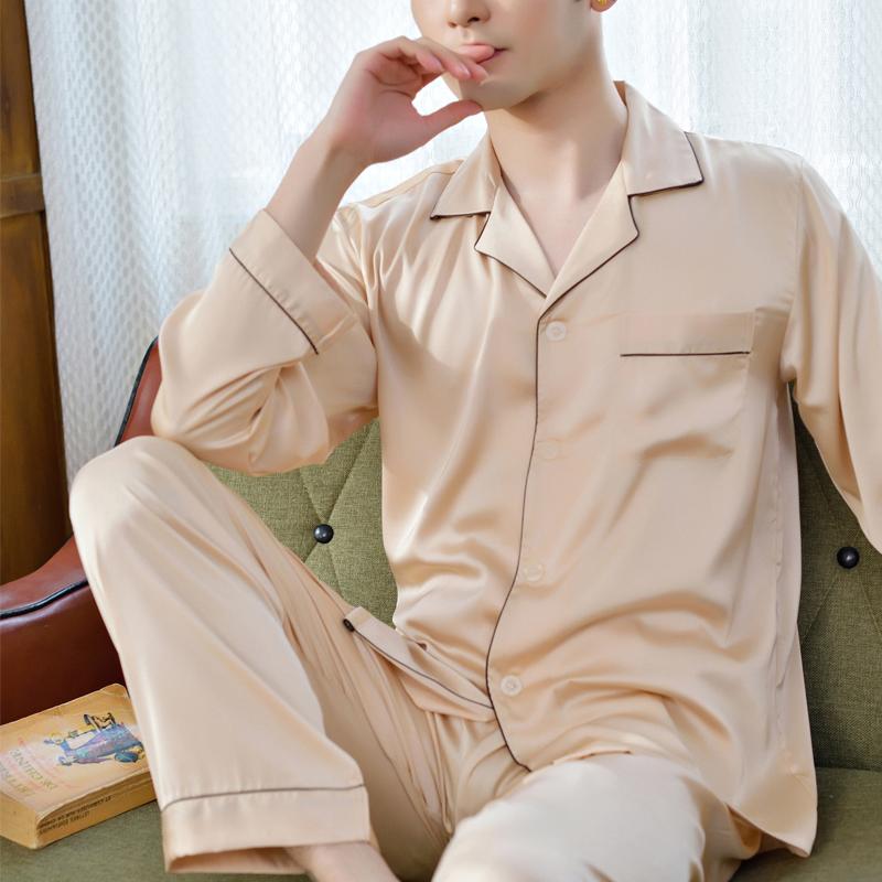 おしゃれ 肌に優しい 快適 ルームウェア メンズ　パジャマ　上下 厚手 シルクパジャマ メンズ 春秋 長袖 ツーピース スーツ 100 % 桑 絹 高級 シルク ホームウェア 夏