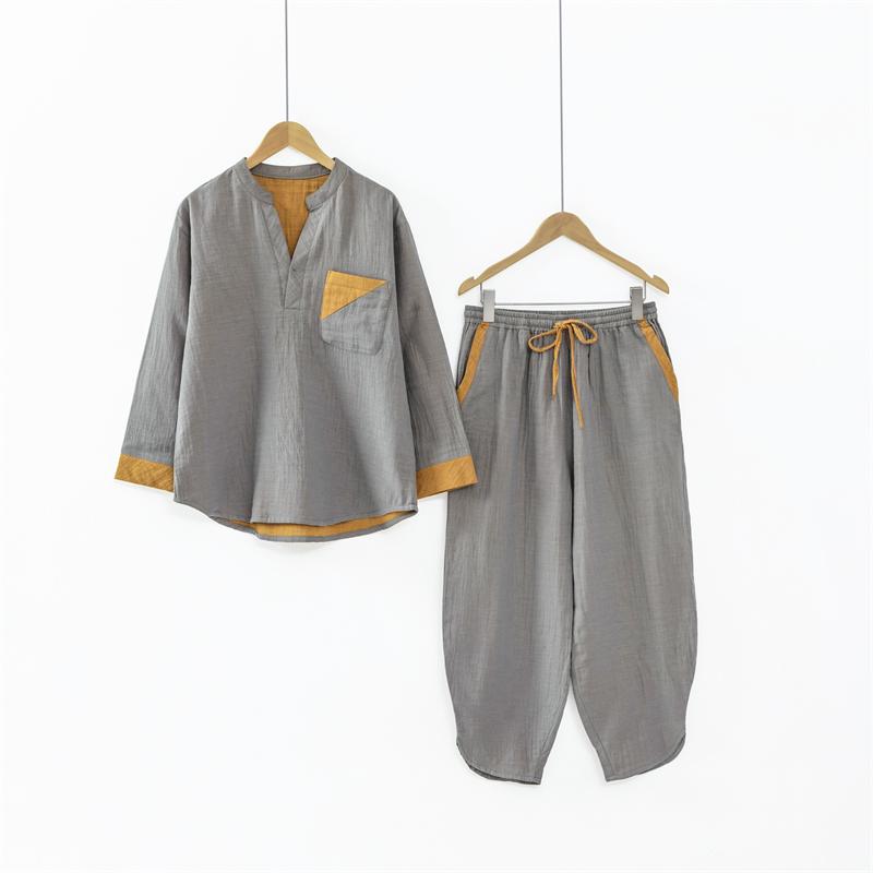 おしゃれ 肌に優しい 快適 ルームウェア メンズ　パジャマ　上下 カウンターでは 無印 良品の 綿 二 重 糸 ホームウェア 春夏 パジャマ メンズ ゆったり 薄手 カップル スーツも