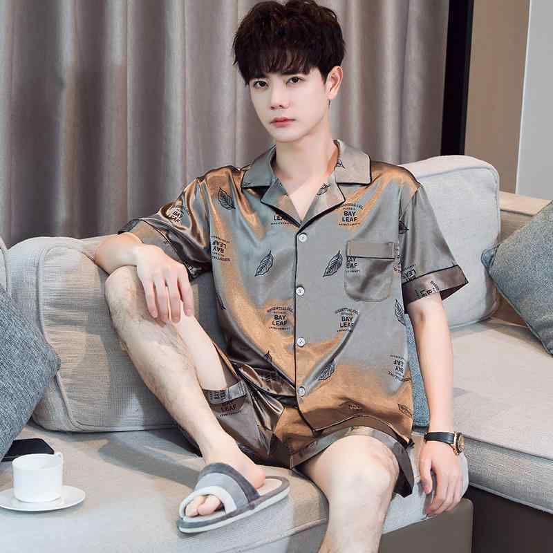 おしゃれ 肌に優しい 快適 ルームウェア メンズ　パジャマ　上下 冷感 パジャマ メンズ 夏 半袖 薄手 韓国 ホームウェア ショート パンツ 大きめ サイズ シルク ツーピース スーツ