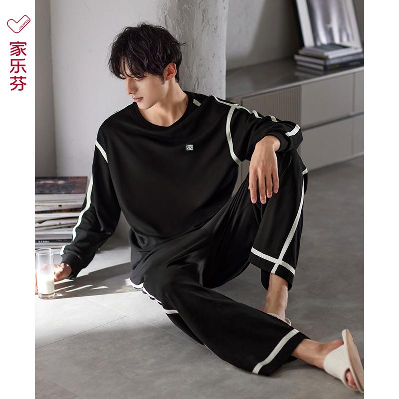 おしゃれ 肌に優しい 快適 ルームウェア メンズ　パジャマ　上下 Jialefen パジャマ メンズ 春秋 秋 綿 長袖 家 着 丸 首 プルオーバー 外出 スーツ
