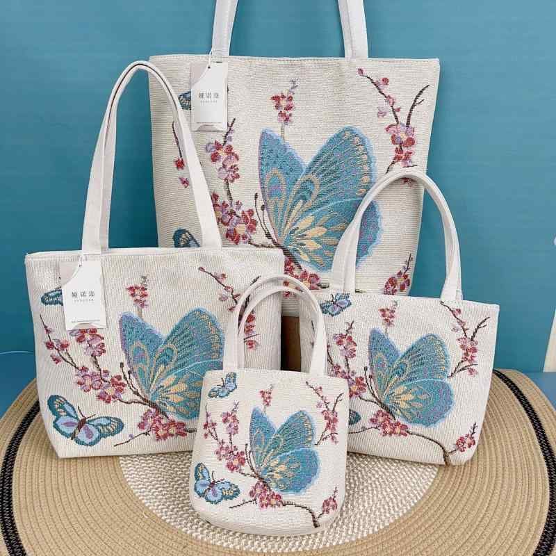 大容量 収納バッグ 防水バッグ 大きい袋 バッグ　トート　ハンド バタフライ ラブ フラワー キャンバス..