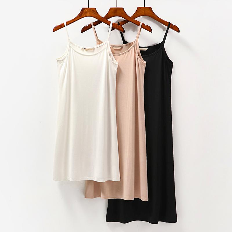 キャミワンピ 無地 ロング丈 ペチコート インナー　ワンピース　トップス 裏地 付き モーダル ベース ..