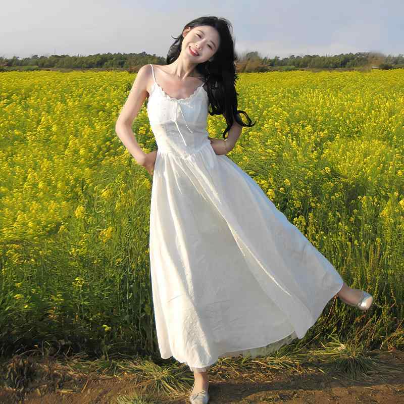 キャミワンピ 無地 ロング丈 ペチコート キャミソール　トップス　レディース 高級 フランス製 ホワイ..