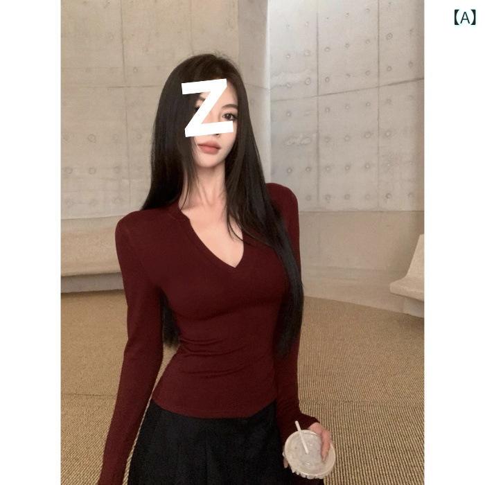 レディース スウェット 長袖 トップス 無地 白い v ネックの 長袖の 肩の t シャツ レディース 春の 修..