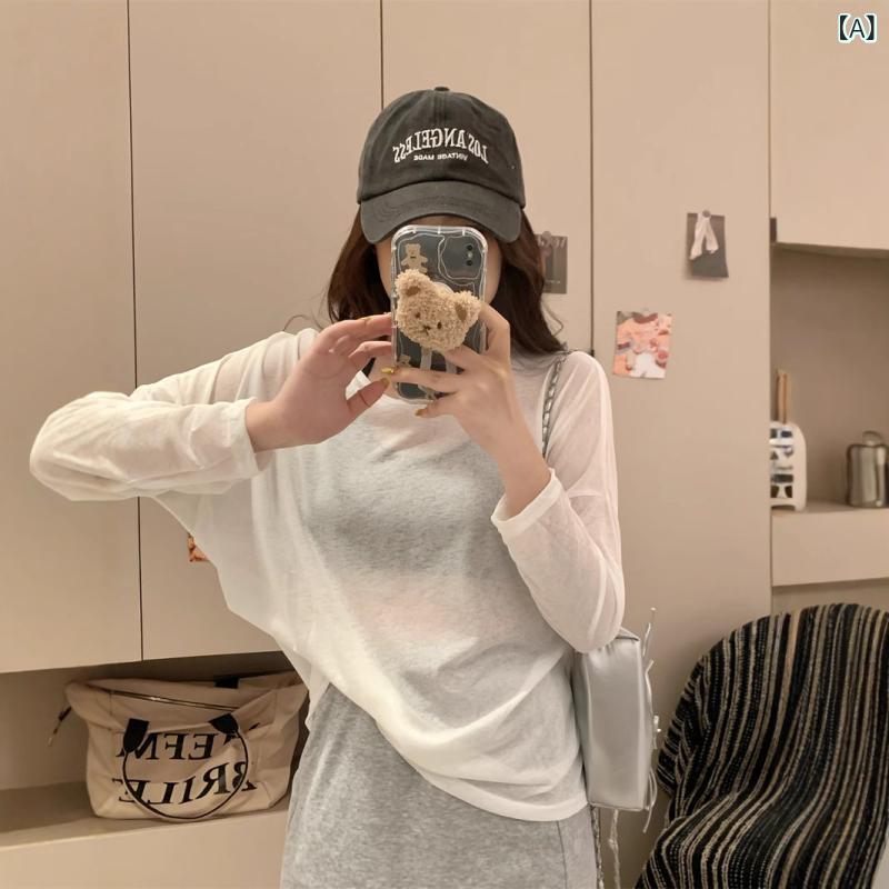 レディース スウェット 長袖 トップス 無地 魅惑的 長袖の t シャツ 婦人服の 春夏の 新型の 薄手 タイプの 日焼け防止の ブラウスの 甘辛い 色の 肩の 袖の 上着の 対外