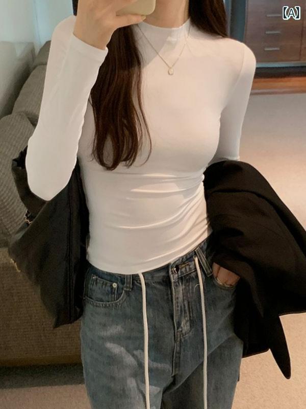 レディース スウェット 長袖 トップス 無地 デコルテ 白 カジュアル ベース シャツ t シャツ 女性 2025 早 秋 感小 衆 修身 上着x2