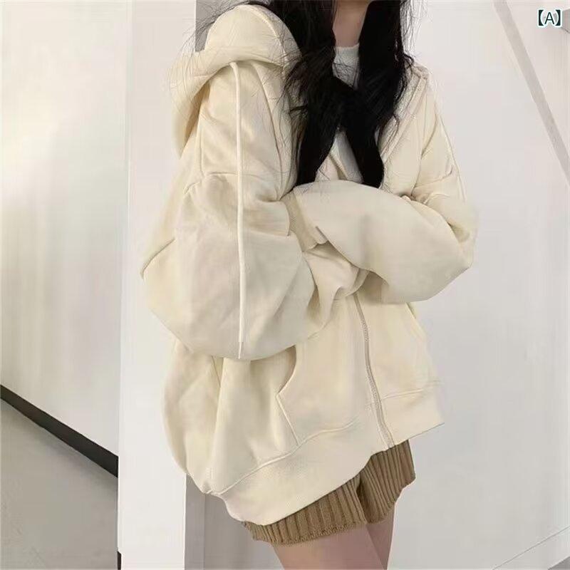 レディース パーカー ジップパーカー トップス 長袖 無地 クロスボーダーの 新型の 色の 肩を 落として 帽子の 衛 衣を つないで ゆったりしています。