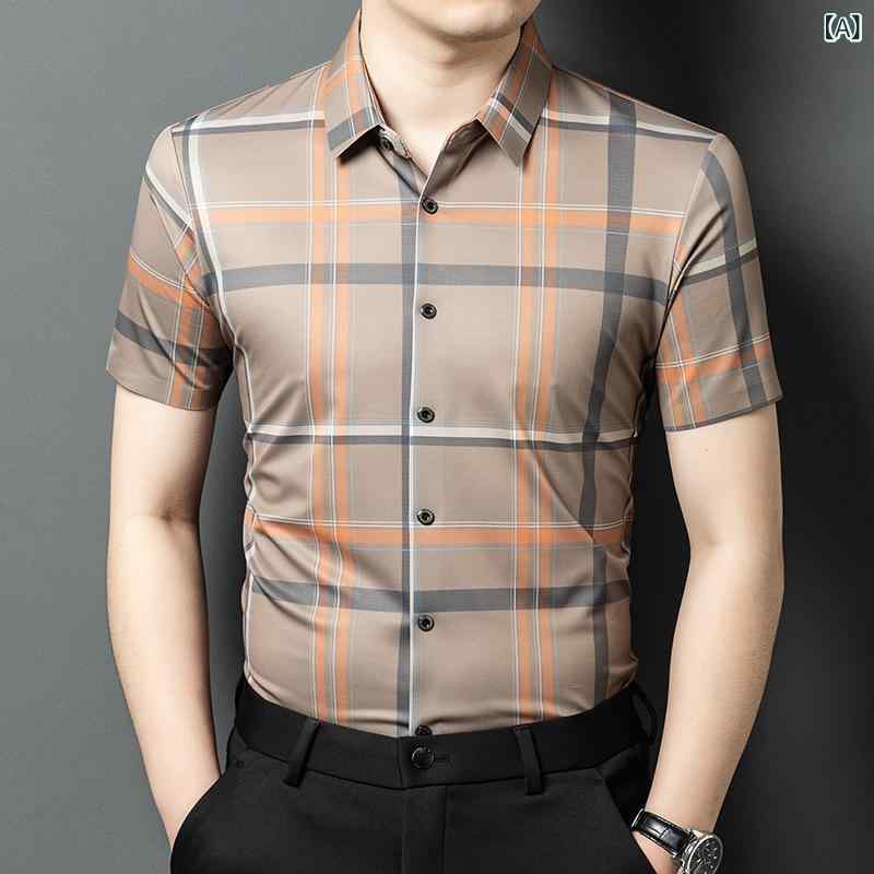 楽天バランスケア　楽天市場店メンズ チェックシャツ カジュアルシャツ 半袖 おしゃれ 夏の新 商品の 中で の 男性 式の 半袖の 格子の シャツ 氷の 糸の 跡の 薄手の カーディガンの ファッションの シャツ 男